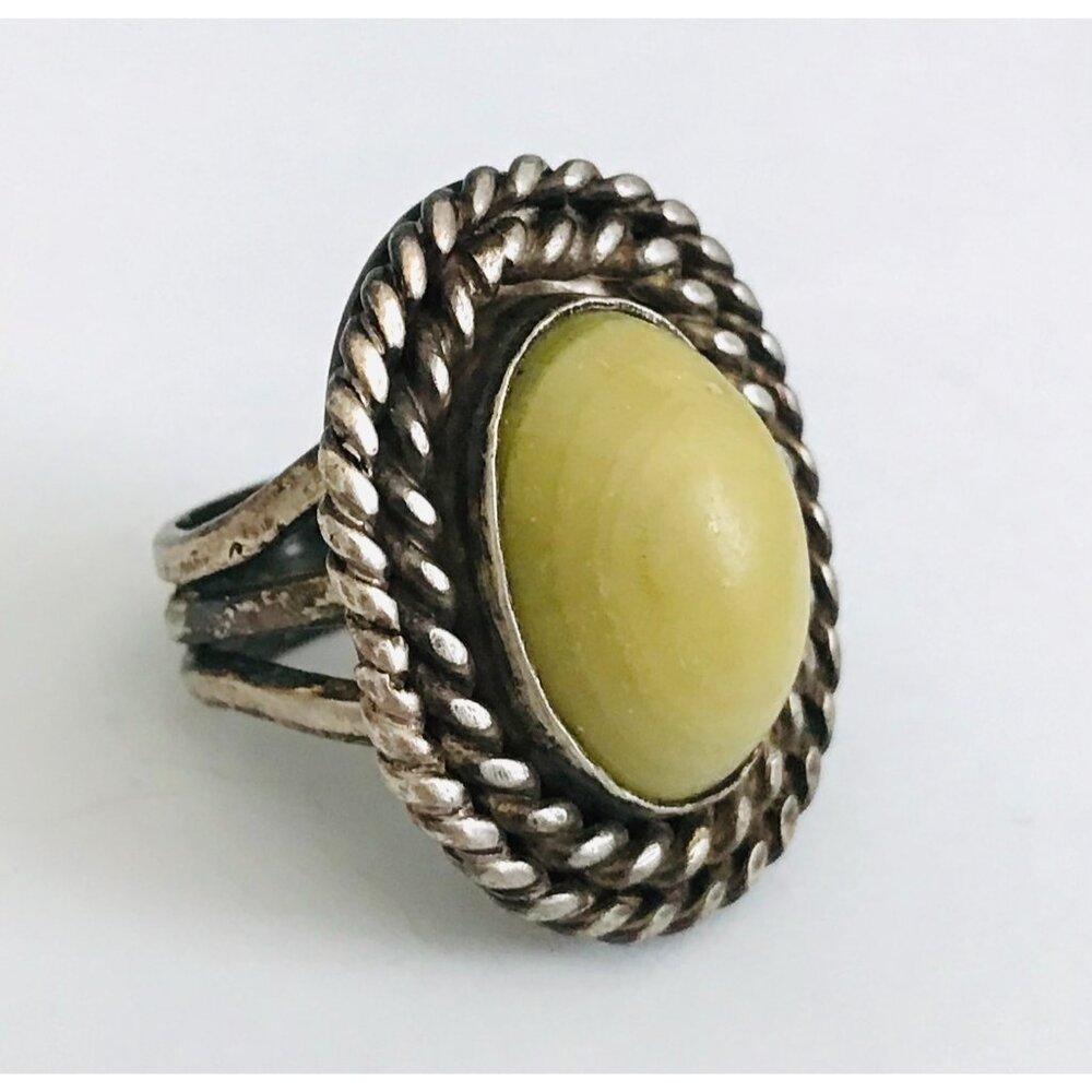 Vintage Butterscotch Amber Sterling Silver Ring Yellow Jasper Estate 5.5